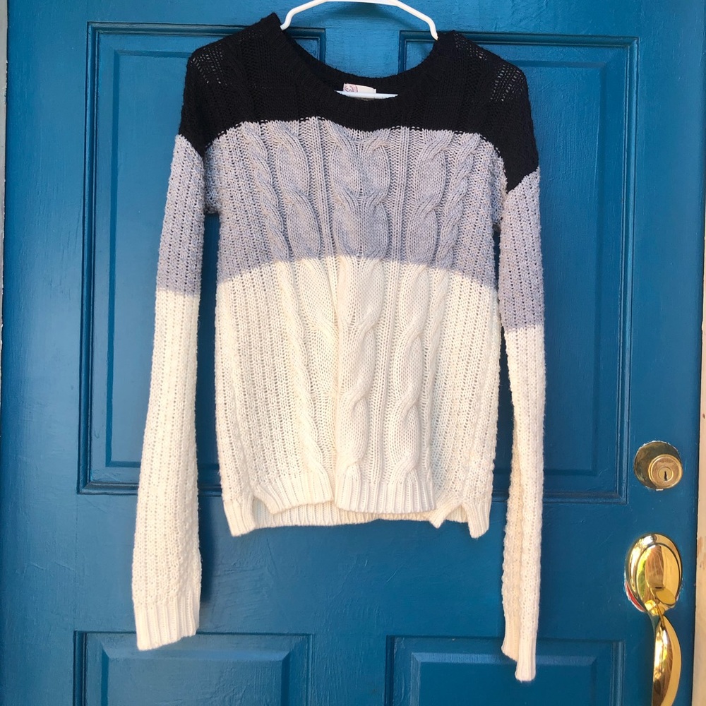 White, Black & Gray Cable Knit Sweater